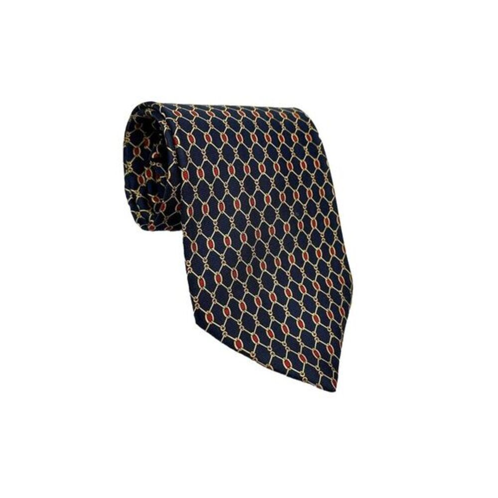 Brooks‎ Brothers Makers Mens Necktie Tie Blue Red Gold Chain Links Print silk